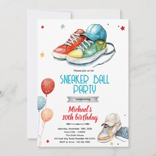 Sneaker verjaardagsfeest uitnodiging (Voorkant)