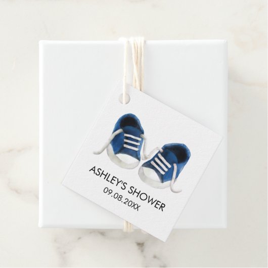 Sneakers Baby shower cadeau Labels, blauwe Baby sc Bedankjes Labels (In situ)