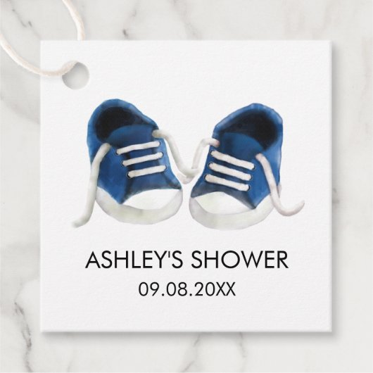Sneakers Baby shower cadeau Labels, blauwe Baby sc Bedankjes Labels (Voorkant)