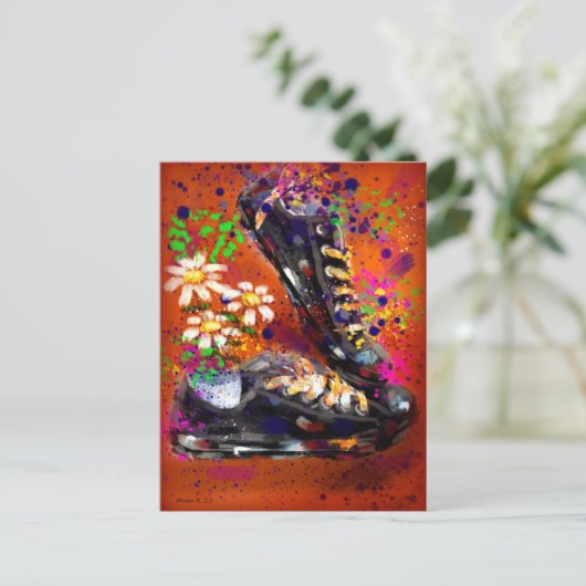 Sneakers en Daisies Impressionistisch Sinaasappel Briefkaart (Staand voorkant)