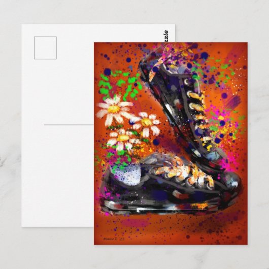 Sneakers en Daisies Impressionistisch Sinaasappel Briefkaart (Voorkant / Achterkant)