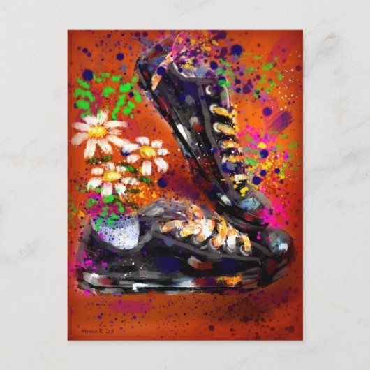 Sneakers en Daisies Impressionistisch Sinaasappel Briefkaart (Voorkant)