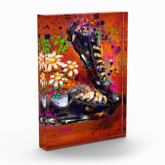 Sneakers en Daisies Impressionistisch Sinaasappel  Fotoblokken (Links)