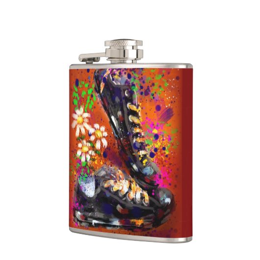 Sneakers en Daisies Impressionistisch Sinaasappel  Heupfles (Links)