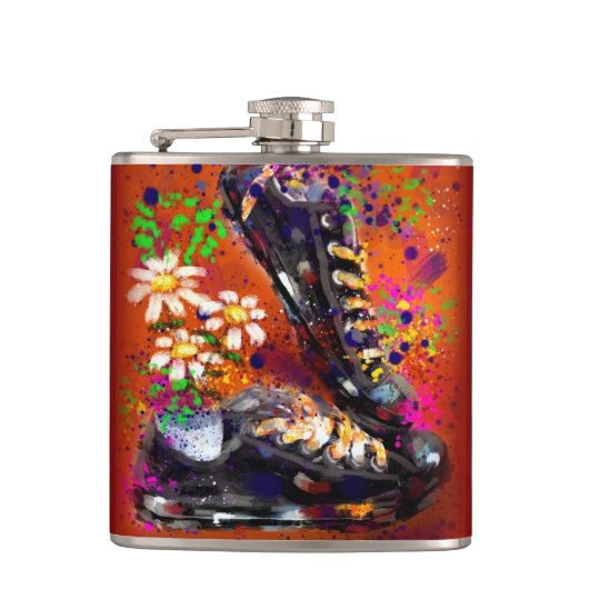 Sneakers en Daisies Impressionistisch Sinaasappel  Heupfles (Voorkant)