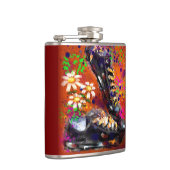 Sneakers en Daisies Impressionistisch Sinaasappel  Heupfles (Rechts)