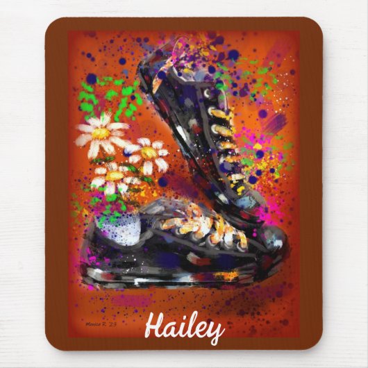 Sneakers en Daisies Impressionistisch Sinaasappel  Muismat (Voorkant)