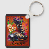 Sneakers en Daisies Impressionistisch Sinaasappel  Sleutelhanger (Achterkant)