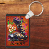 Sneakers en Daisies Impressionistisch Sinaasappel  Sleutelhanger (Achterkant)