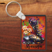 Sneakers en Daisies Impressionistisch Sinaasappel  Sleutelhanger (Voorkant)