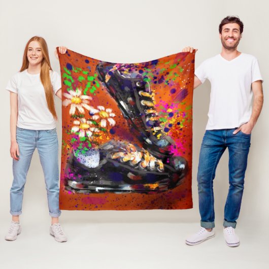 Sneakers en Daisies impressionistische Oranje magn Fleece Deken (In situ)