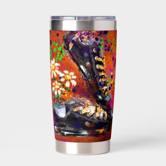 Sneakers en Daisies impressionistische Oranje magn Geïsoleerde Drinkbeker (Achterkant)