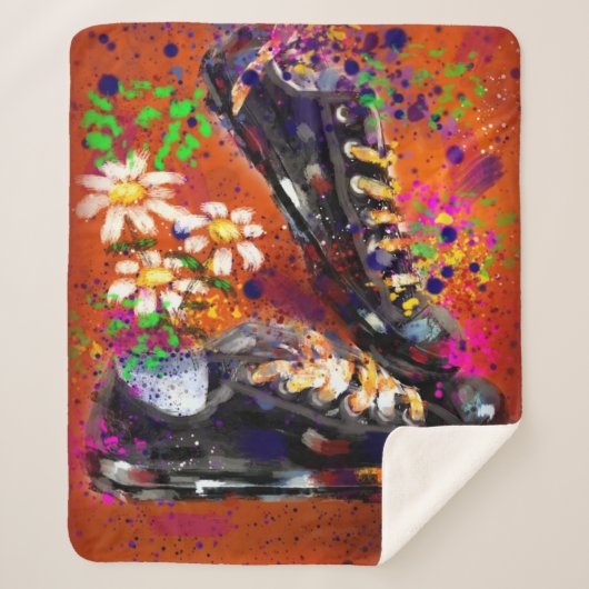 Sneakers en Daisies impressionistische Oranje magn Sherpa Deken (Voorkant)