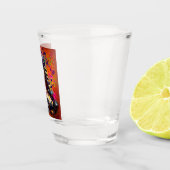 Sneakers en Daisies impressionistische Oranje magn Shot Glas (Rechts)