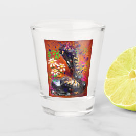 Sneakers en Daisies impressionistische Oranje magn Shot Glas