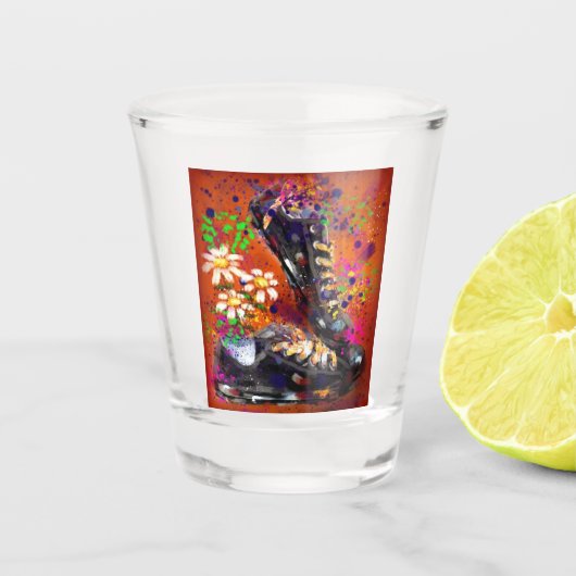 Sneakers en Daisies impressionistische Oranje magn Shot Glas (Voorkant)