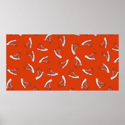Sneakers naadloos patroon op rode achtergrond poster (Voorkant)