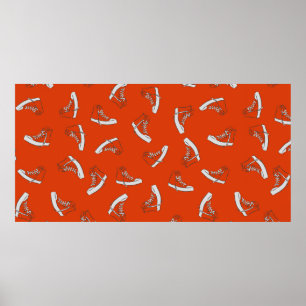 Sneakers naadloos patroon op rode achtergrond poster