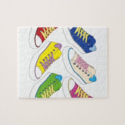 Sneakers tekenen, kleurrijke loopschoenen legpuzzel (Horizontaal)