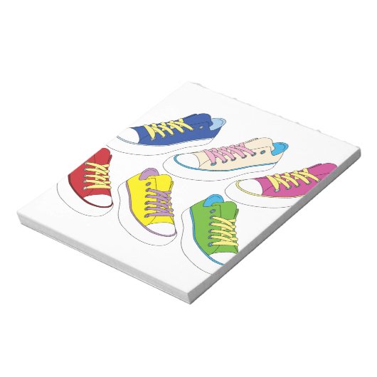 Sneakers tekenen, kleurrijke loopschoenen notitieblok (Linkerzijde)