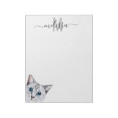 Sneaky Cat 2 Watercolor Monogram Naam Notitieblok (Linkerzijde)