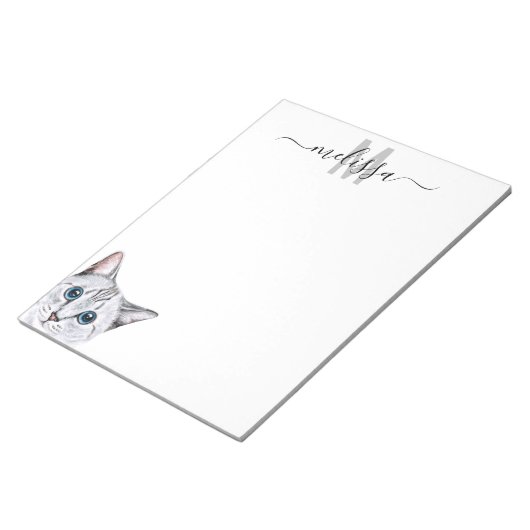 Sneaky Cat 2 Waterverf Monogram Name Blocnote (Schuin)