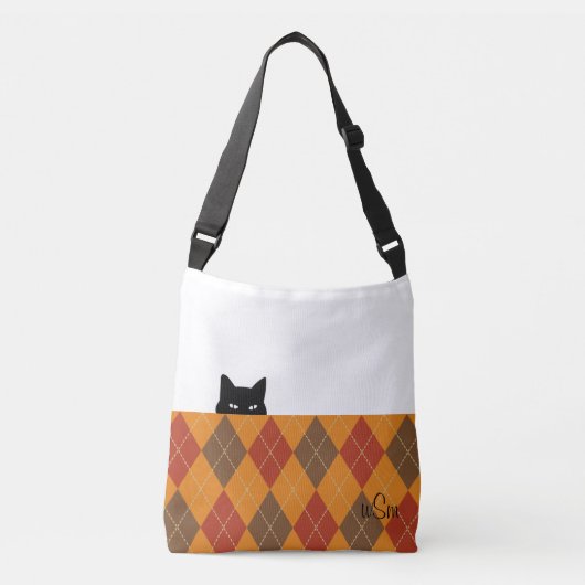 Sneaky Cat Argyle Brown Oranje Crossbody Bag Crossbody Tas (Voorkant)