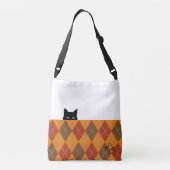 Sneaky Cat Argyle Brown Oranje Crossbody Bag Tas (Achterkant)