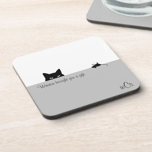 Sneaky Cat Bete bracht je een cadeau Bier Onderzetter (Linkerzijde)