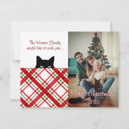 Sneaky Cat Madras Check Pset-kerstKaart Notitiekaartje