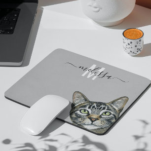Sneaky Cat  Monogram-naam in watercolor Muismat