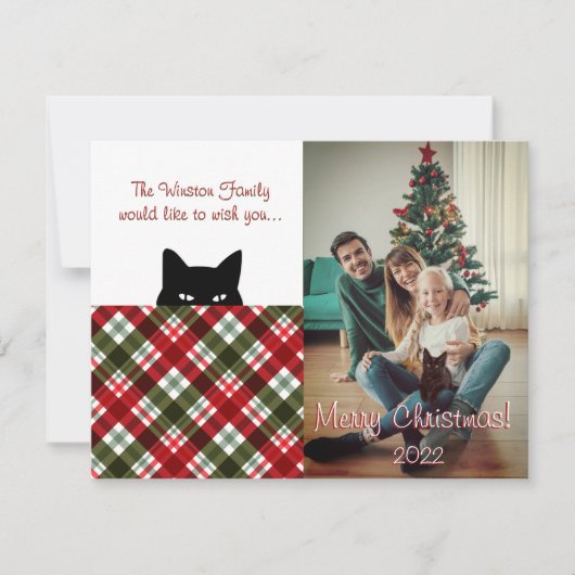 Sneaky Cat Royal Stewart Tartan met kerstmis Notitiekaartje (Voorkant)