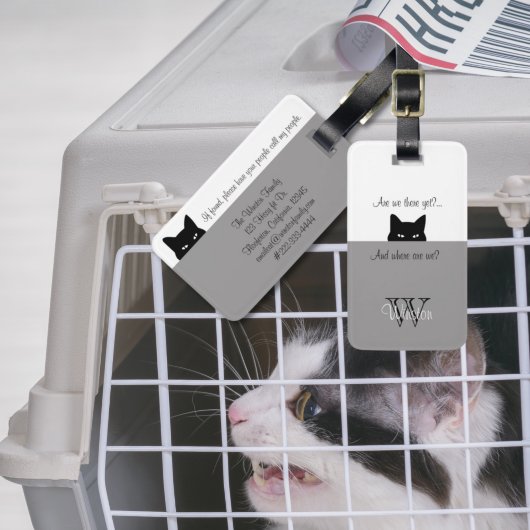 Sneaky Cat Waar zijn wij Grijze Pet Carrier Label? Bagagelabel