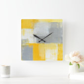 'Sneaky' grijze en gele Abstracte kunstklok Vierkante Klok (Huis)