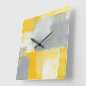 'Sneaky' grijze en gele Abstracte kunstklok Vierkante Klok (Hoek)