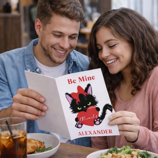 Sneaky Kitten Witte en Rode Valentijn Hart Feestdagen Kaart