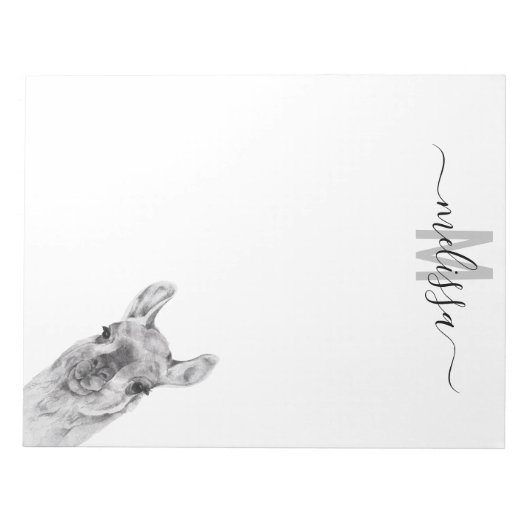 Sneaky Llama Waterverf Monogram Naam Notitieblok (Voorkant)