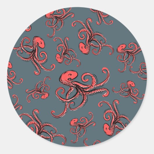 Sneaky Octopus Pattern Ronde Sticker (Voorkant)