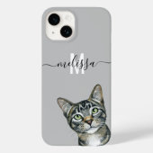 Sneaky Peeking Cat Monogram Naam Case-Mate iPhone Case (Achterkant)