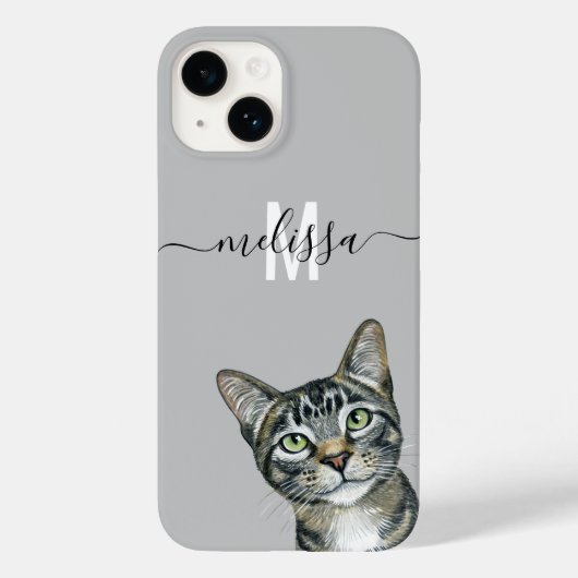Sneaky Peeking Cat Monogram Naam Case-Mate iPhone Case (Achterkant)