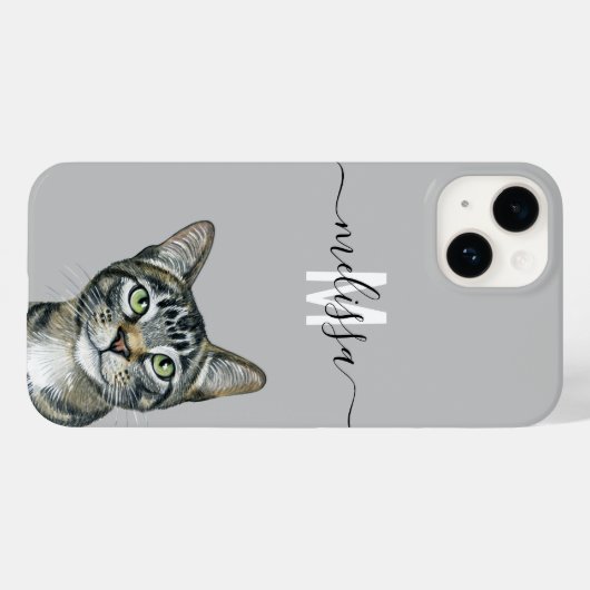Sneaky Peeking Cat Monogram Naam Case-Mate iPhone Case (Achterkant (horizontaal))