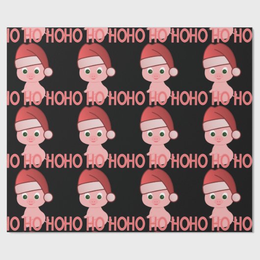 Sneaky Santa Baby Pig in Cute Roze Kerstmis Cadeaupapier (Vlak)