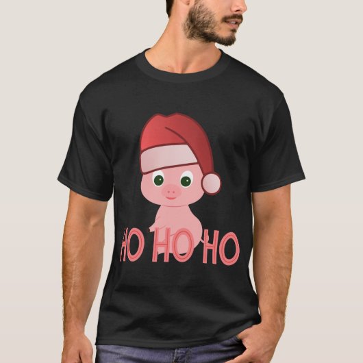 Sneaky Santa Baby Pig in Cute Roze Kerstmis T-shirt (Voorkant)