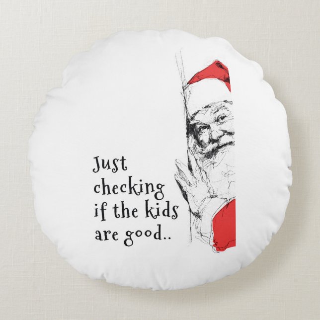 Sneaky Santa checkt Kinderen Rond Kussen (Voorkant)