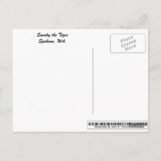 Sneaky the Tiger Spokane, WA. Briefkaart (Achterkant)