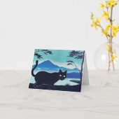 Sneaky zwarte kat bij een meer wenskaart kaart (Gele Bloem)