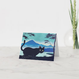 Sneaky zwarte kat bij een meer wenskaart kaart