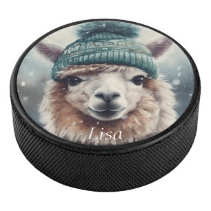 Sneeuw Alpaca Winter Sporten Aangepaste Naam Hockey Puck