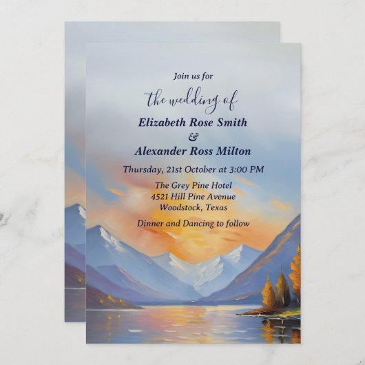 Sneeuw bedekt bergen en een bruiloft aan het meer kaart (Voorkant / Achterkant)