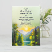 Sneeuw bedekt bergen en meer landschap bruiloft kaart (Staand voorkant)